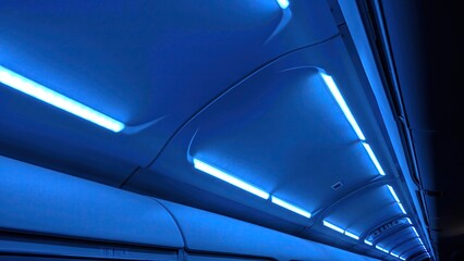 Futuristic Public Transport Interior with Blue LED Lights