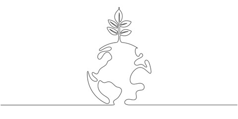 Earth line art. line art drawing. Earth day. Ecology concept. Hand drawn vector illustration