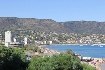 Fototapeta na wymiar View of the beaches of Le Lavandou located in the department of Var Provence-Alpes-Côte d'Azur France
