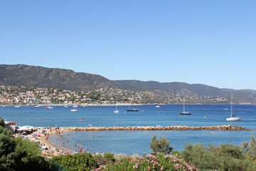 View of the beaches of Le Lavandou located in the department of Var Provence-Alpes-Côte d'Azur France