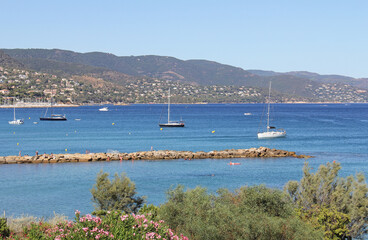 View of the beaches of Le Lavandou located in the department of Var Provence-Alpes-Côte d'Azur France