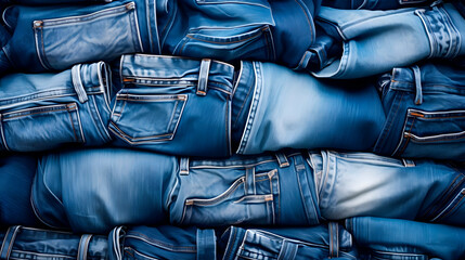 pile of jeans, pile of jeans, jeans background, denim - obrazy, fototapety, plakaty