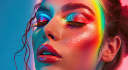 rainbow girl with rainbow makeup portrait
