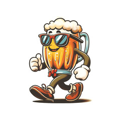 Cartoon glass of beer mascot, walking