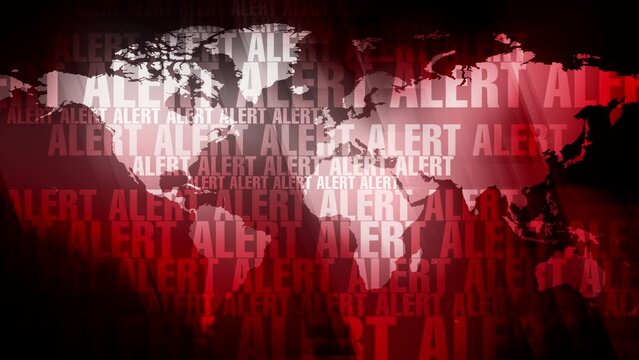 Danger alert text and world map critical pressing, and mandatory red alert background warning