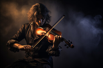 Fototapeta premium Enigmatic musician lost in the melody. Generative AI