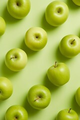 Green apple fruits over green seamless. Minimalistic Food concept