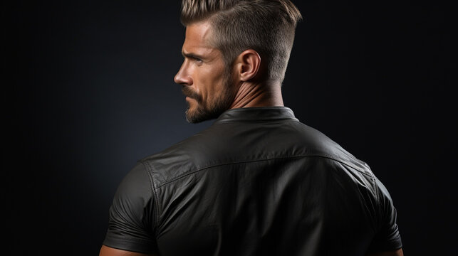 Muscular man showing back muscles isolated on black background