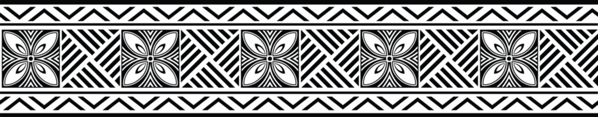 Polynesian Tattoo tribal pattern band, polynesian ornamental border design seamless vector - obrazy, fototapety, plakaty