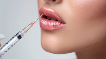 beautiful lips of a girl injecting for natural increase in lip thickness in high resolution and quality