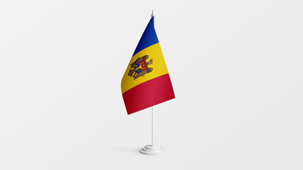Moldova national flag on stick isolated on white. Realistic flag illustration