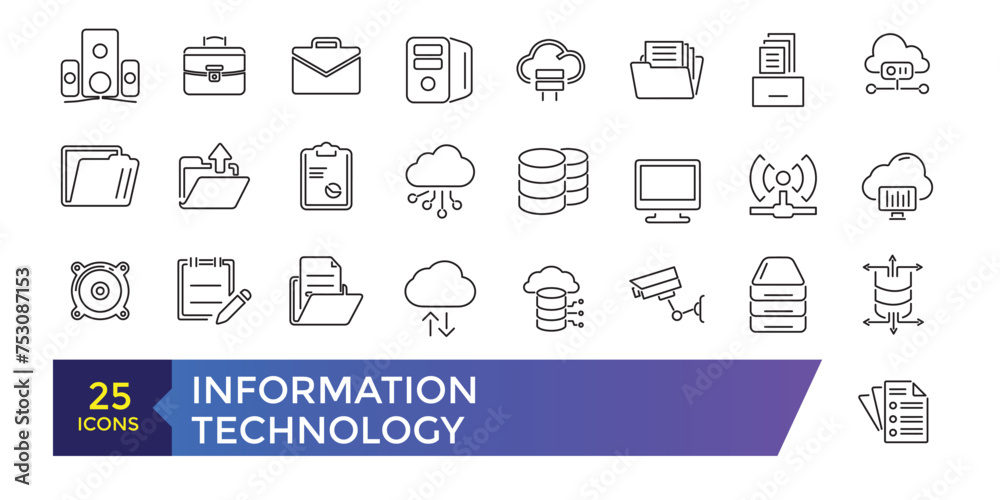Poster information technology machine learning, data analysis thin line icons set vector illustration. outl