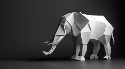 Elefante blanco hecho con papel con la técnica del origami - obrazy, fototapety, plakaty