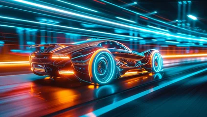Stoff pro Meter futuristic car on the highway at night © Photo And Art Panda