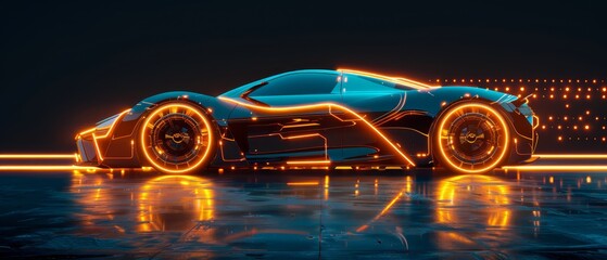 futuristic electric car on a dark background