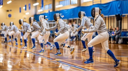 Series of action shots showcasing fencers  agility, speed, and strategic footwork during bout