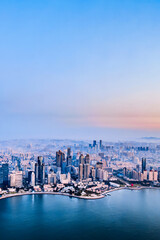 Obraz premium Aerial photography of the coastal architecture complex in Fushan Bay, Qingdao, Shandong, China