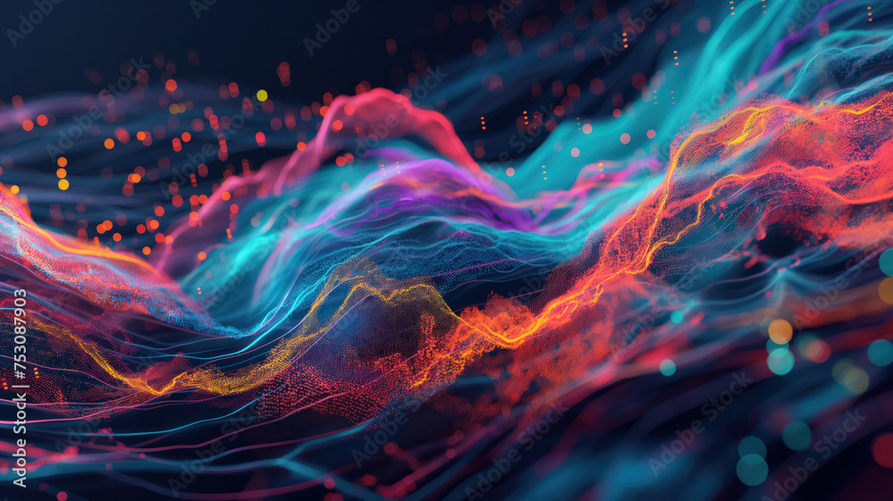 Wall mural Vibrant Abstract Waves of Colorful Light with Particles in Motion