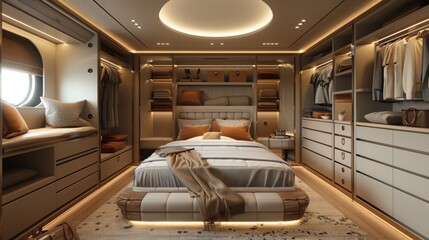 contemporary modern walk in closet, in the style of dark white and light beige, marble, modern minimalist realistic rendering, beige, precise craftsmanship 