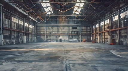 Background banner of an empty industrial warehouse - obrazy, fototapety, plakaty
