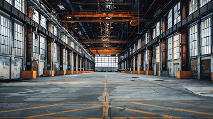 Background banner of an empty industrial warehouse