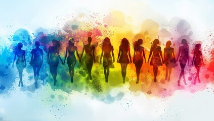 colorful silhouette of women and men in a rainbow outline
