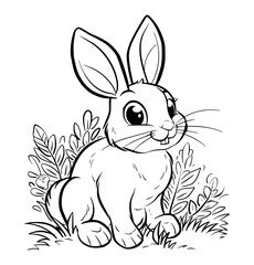 Rabbit illustration coloring pages for kids - coloring book