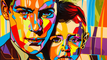 Pop art close-up of a father and son, the bold lines and bright colors failing to mask the distance between them