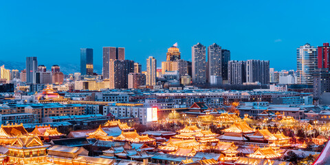 Winter Scenery of Dazhao Temple and Urban Skyline in Hohhot, Inner Mongolia, China © Govan