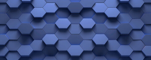 Blue Hexagonal 3D Pattern Abstract Background. This image presents a seamless pattern of 3D hexagonal shapes in varying shades of blue, creating a modern and abstract textured background.