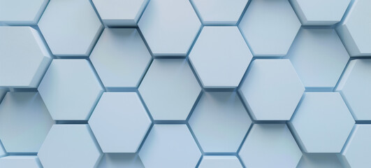 Soft Blue Hexagonal 3D Wall Pattern. A clean and soothing image of a 3D hexagonal pattern in soft shades of blue, creating a tranquil and modern wall design. - obrazy, fototapety, plakaty