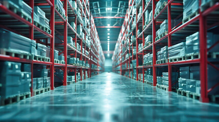 Fototapeta premium The Geometry of Storage, Where Logistics Craft Precision, In a Warehouse Where Every Box Tells a Story