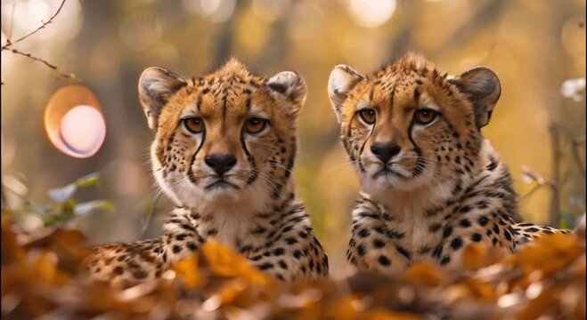 a pair of cheetahs in the forest footage