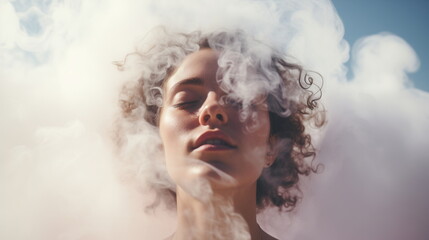 Woman face in smoke