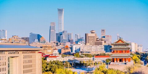 Scenery of Zhengyangmen and Guomao CBD Skyline in Qianmen, Beijing, China © Govan