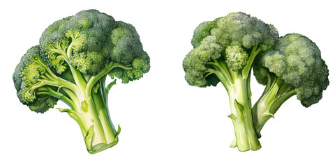 set of two fresh cauliflower heads clipart watercolor illustration on transparent background, vegetable green veggies - obrazy, fototapety, plakaty
