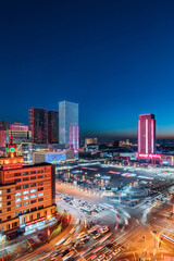Naklejka premium New Year Night Light Show at Xinhua Square in Hohhot, Inner Mongolia, China