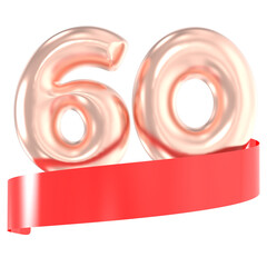 Anniversary Balloon 60 Number Gold 3D Rendering