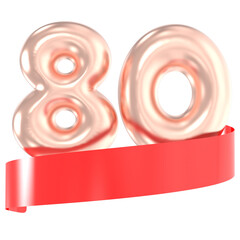 Anniversary Balloon 80 Number Gold 3D Rendering