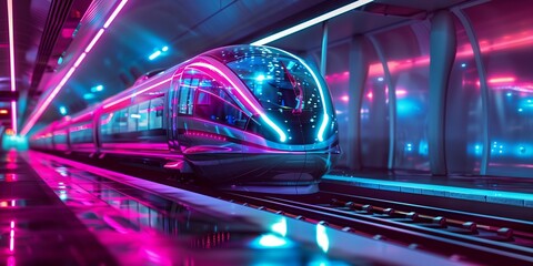 Futuristic Transit Hub with Neon Accents