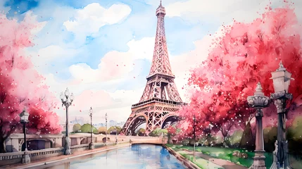 Wandcirkels tuinposter watercolor of the eiffel tower, painting © Gomez