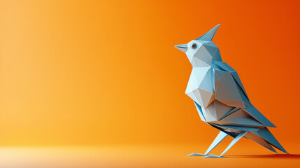 Pajaro azul hecho con papel con la técnica del origami