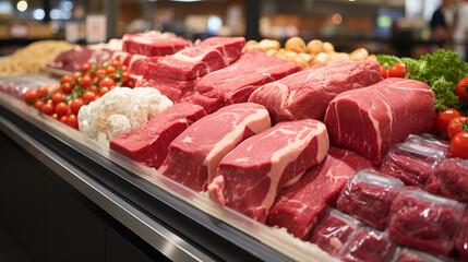Raw Beef in the Store or Supermarket.