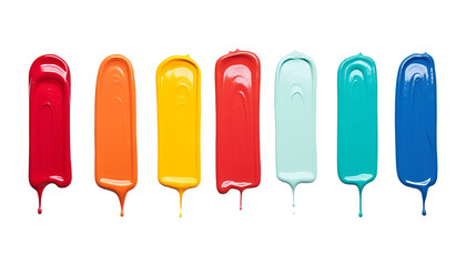 red orange yellow blue paint brush isolated on transparent background cutout