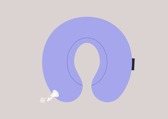 Disturbed Slumber With a Lavender Travel Pillow blowing out air through the inflation valve