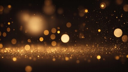 Fototapeta na wymiar Brown and gold bokeh with elegant sparkling particles on dark background