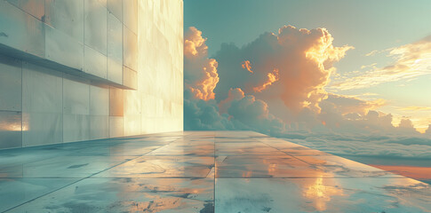 view of clouds and ocean from high building, sunny, calm, lovely - obrazy, fototapety, plakaty