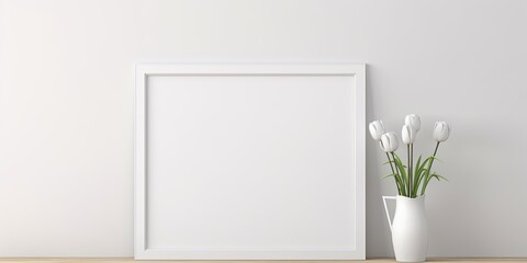Fototapeta na wymiar Empty white picture frame on wall, interior design mockup.
