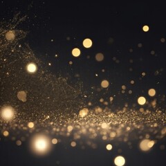 Gray and gold bokeh with elegant sparkling particles on dark background