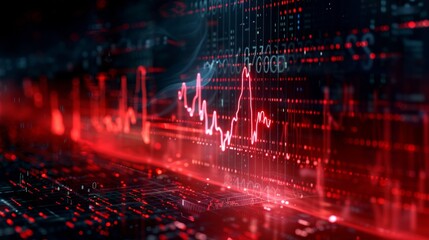 Red digital heartbeat wave abstract background. Generative ai